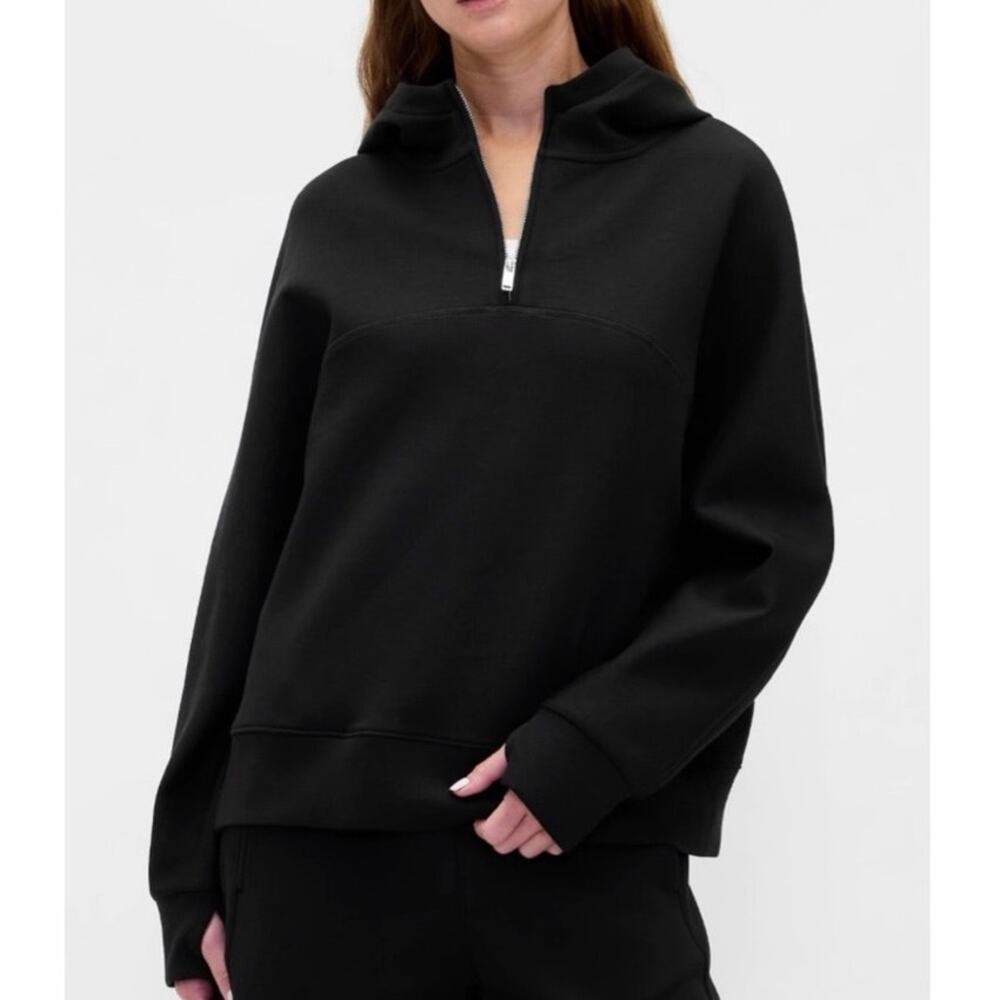 GapFit Scuba Half Zip Hoodie Womens L True Black NWT $89.95 Oversized Boxy